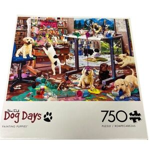 Buffalo Steve Read Dog Days Puzzle Box Painting Puppies 750 Pieces